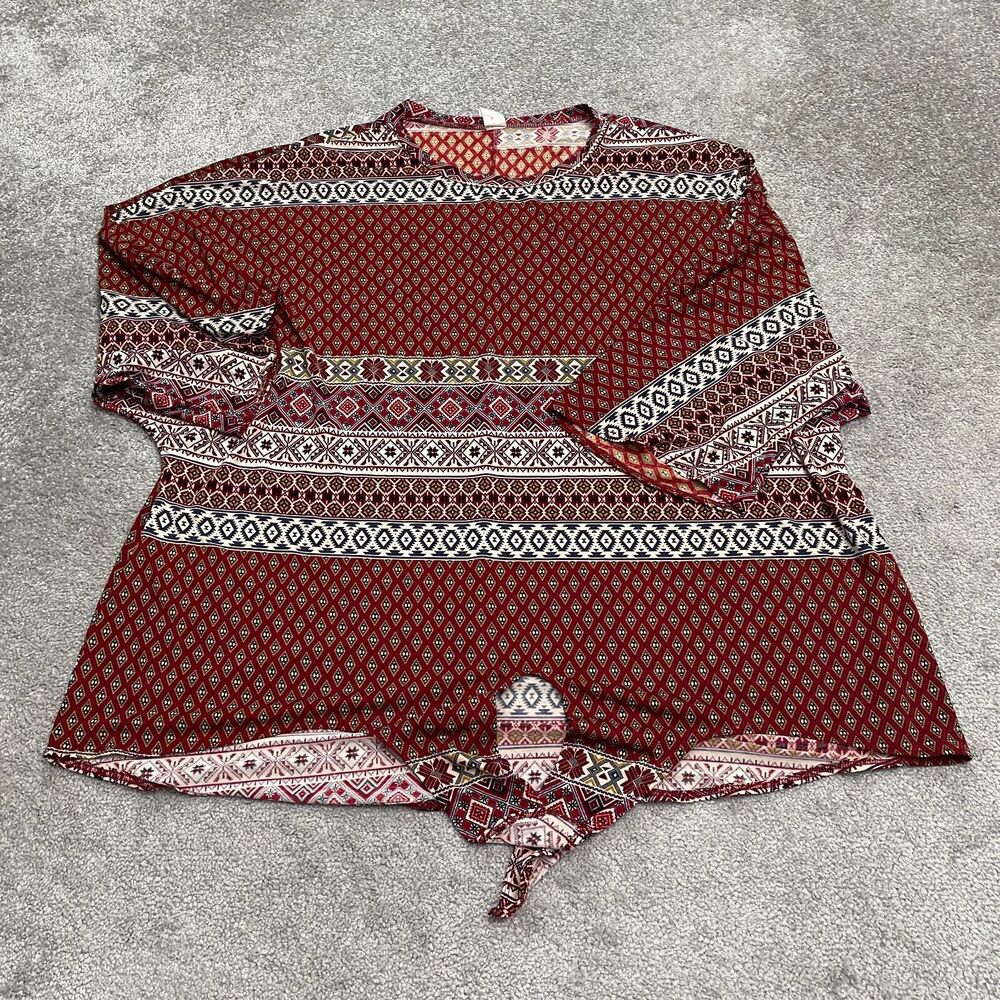 Unbranded Tunic Blouse Womens 3XL Multi Geometric Crew Neck Dolman Front Knot